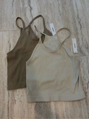 Adodos Ribbed Crop Tank Duo — Olive & Khaki